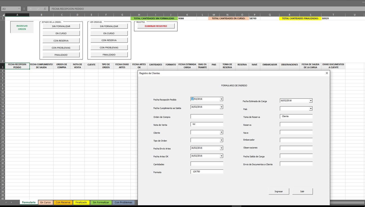 Programación Planilla Excel para OC