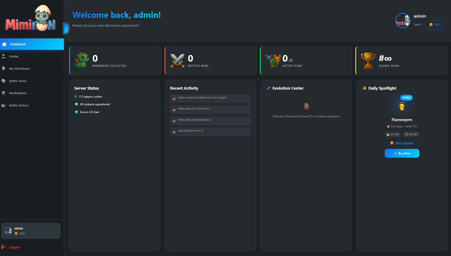 Mimimon – Juego Web Estilo Pokémon con Economía Axie Infinity
